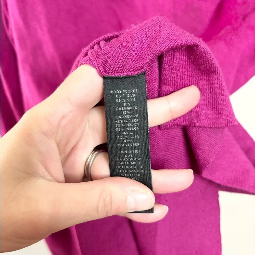 Saks Fifth Avenue purple pink v neck sweater silk cashmere M fuchsia